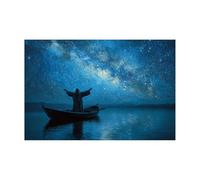 DMZPKZB Decoración de pared con pintura cristiana Cielo abstracto, barco Imagen y póster impresos de Cristo Dios para sala de estar, dormitorio y iglesia(Azul-30x45cm Sin marco
