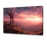 DMZPKZB Decoración de pared con pintura cristiana Cruz y cielo Imagen y póster impresos de Cristo Dios para sala de estar, dormitorio y iglesia(Rojo-70x100cm Enmarcado