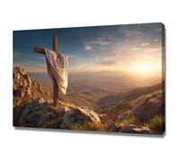 DMZPKZB Decoración de pared con pintura cristiana Cruz y sol Imagen y póster impresos de Cristo Dios para sala de estar, dormitorio y iglesia（Amarillo-80x120cm Enmarcado