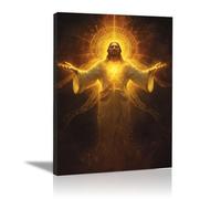 DMZPKZB Decoración de pared con pintura cristiana Luz Santa de Jesús Imagen y póster impresos de Cristo Dios para sala de estar, dormitorio y iglesia(Dorado-80x120cm Enmarcado