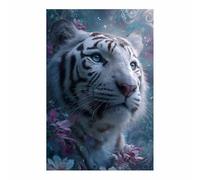 DMZPKZB Impresiones en lienzo de animales Flores y tigres Obras de arte impresas modernas，Carteles de animales，Adecuado para sala de estar, dormitorio, oficina, pasillo（blanco33-60x90cm Sin marco