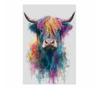 DMZPKZB Impresiones en lienzo de animales Ganado colorido Obras de arte impresas modernas，Carteles de animales，Adecuado para sala de estar, dormitorio, oficina, pasillo（azul145-50x70cm Sin marco