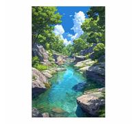 DMZPKZB Pintura de paisajes naturales Arroyo decoración de pared con impresión en lienzo,obra de arte para dormitorio,sala de estar,pasillo,iglesia（verde-80x120cm Sin marco