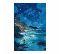 DMZPKZB Pintura de paisajes naturales Cielo estrellado y mar decoración de pared con impresión en lienzo,obra de arte para dormitorio,sala de estar,pasillo,iglesia（azul-60x90cm Sin marco