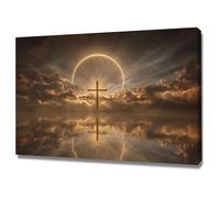 DMZPKZB Pintura en lienzo de Cristo Dios Cruz y mar Arte mural de Jesús, decoración religiosa para iglesia, oficina, sala de estar,dormitorio（Dorado-80x120cm Enmarcado