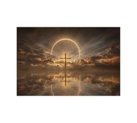 DMZPKZB Pintura en lienzo de Cristo Dios Cruz y mar Arte mural de Jesús, decoración religiosa para iglesia, oficina, sala de estar,dormitorio（Dorado-70x100cm Sin marco