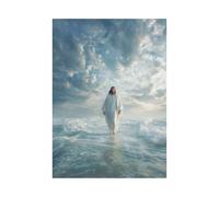 DMZPKZB Pintura en lienzo de Cristo Dios Jesús camina sobre el agua Arte mural de Jesús, decoración religiosa para iglesia, oficina, sala de estar,dormitorio(Blanco-30x45cm Sin marco