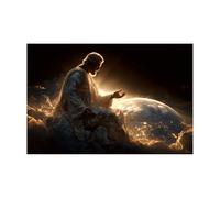 DMZPKZB Pintura en lienzo de Cristo Dios Jesús, la tierra Arte mural de Jesús, decoración religiosa para iglesia, oficina, sala de estar,dormitorio(Dorado-30x45cm Sin marco