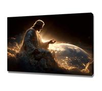 DMZPKZB Pintura en lienzo de Cristo Dios Jesús, la tierra Arte mural de Jesús, decoración religiosa para iglesia, oficina, sala de estar,dormitorio(Dorado-50x70cm Enmarcado