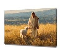 DMZPKZB Pintura en lienzo de Cristo Dios Jesús y el cordero Arte mural de Jesús, decoración religiosa para iglesia, oficina, sala de estar,dormitorio（Amarillo-30x45cm Enmarcado