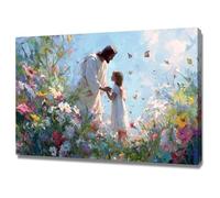 DMZPKZB Pintura en lienzo de Cristo Dios Jesús y la niña Arte mural de Jesús, decoración religiosa para iglesia, oficina, sala de estar,dormitorio（Multicolor-60x90cm Enmarcado