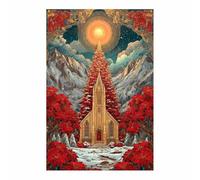 DMZPKZB Poster natalizi árboles y sol Arte natalizia vintage, dipinti moderni, soggiorno, ufficio, sala da pranzo,da letto, decorazioni per mobili（rojo135-70x100cm Sin marco