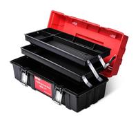 DNA MOTORING Caja de herramientas plegable de plástico de 3 capas con cerradura, organizador de herramientas, con asa, rojo/negro, TOOLS-00504