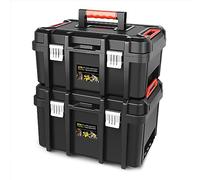 DNA MOTORING - Juego de 2 cajas de herramientas, organizador con cerradura, caja de herramientas portátil con bandeja extraíble para taller, garaje y hogar, gran capacidad, TOOLS-00310