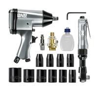DNA MOTORING Kit de herramientas neumáticas de 17 piezas de 1/2 pulgada neumática de impacto de aire y llave de carraca, llave dinamométrica para reparaciones, con funda, plateado/negro, TOOLS-00530