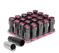 DNA MOTORING LN-ZTL-9016-125-PK - Juego de 16 tuercas de rueda M12 x 1,25 + 4 tuercas de bloqueo + llave + adaptador de extensión, 22 mm de diámetro exterior/45 mm de altura, acentos rosados/cuerpo