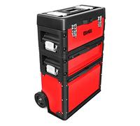 DNA MOTORING TOOLS-00222 - Caja de herramientas apilable de 3 niveles, compartimentos de almacenamiento 3 en 1, color rojo