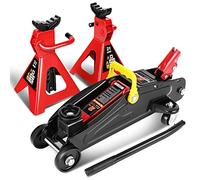 DNA Motoring TOOLS-00280 - Combo de Gato hidráulico de bajo Perfil con 2 Soportes de Gato de trinquete, Capacidad de 2 toneladas (4000 Libras)