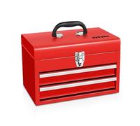 DNA MOTORING TOOLS-00406 Caja de herramientas portátil de acero de 35,6 cm, 2 cajones y capa de almacenamiento superior con cierres metálicos bloqueables, ideal para el hogar o el taller, color rojo