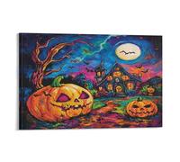 DNAVSOETR Halloween Village Cuadro En Lienzo Cuadros Decoracion Pinturas Murales Pintura Poster Impresiones Lienzo Para Salon Dormitorios Comedor Pasillo 12x18inch(30x45cm)