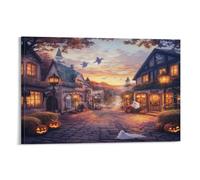 DNAVSOETR Halloween Village Cuadro En Lienzo Cuadros Decoracion Pinturas Murales Pintura Poster Impresiones Lienzo Para Salon Dormitorios Comedor Pasillo 16x24inch(40x60cm)