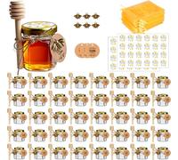 DnayDkiy Tarros Para Miel, Botecitos Para La Miel,Botes Cristal palitos para la miel, abejas decorativas, Detalles Comunion, Bautizo, Boda, Regalito Para los Invitados, 40 Piezas Tarros 45ml