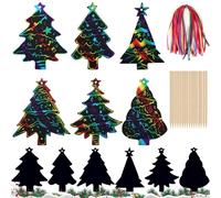 Dncvb 108 piezas de cuadros de rascar navideños para niños, 48 cuadros de rascar navideños con 48 bandas y 12 lápices de madera, arte de rascar navideño, papel de rascar arco iris para decoración de