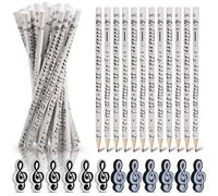 Dncvb 36 Piezas Papelería Temática Musical, 24 Lápices de Notas Musicales + Gomas de Borrar con Símbolos Musicales, Lápices con Motivos Musicales para Papelería, Escuela, Regalo Práctico y Popular