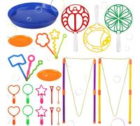 Dncvb Juego de 24 pompas de jabón gigantes para niños, juego de burbujas gigantes con bandeja, barra de burbujas de jabón grande y anillos de burbujas, juguete de burbujas para jardín, juguetes para