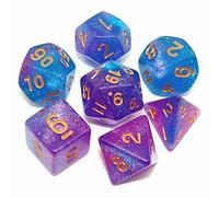DND - Dados Azules y Morados con Purpurina para Dungeon and Dragons D&D RPG, Juegos de Rol y Mesa, Dados Poliédricos
