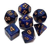 DND Dados Poliédricos D&D Juego de Rol Con Bolsa de 7 Piezas, Diseño Nebulosa Azul Oscuro y Negro
