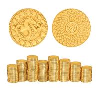 DND Fantasy - 50 monedas doradas y bolsa de cuero para juegos de mesa, fichas, monedas del tesoro para fiestas, accesorios, complementos, juego medieval
