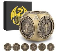 DND Fingertip Spinner Dados, 7 en 1 de Metal con Relieve 3D, D&D Poliédrico Rotación D&D, Regalos DND con Caja de Regalo con Logotipo de Dragón, RPG, Juego de rol, Accesorios de Juego de Mesa, Bronce