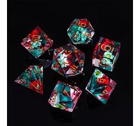 DND - Juego de dados 100% hechos a mano con borde afilado, 7 piezas de resina - Juego de dados poliédricos FugaCity Dungeons and Dragons, juego de dados de arena dorada cristalina para juegos de mesa