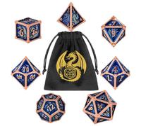 DND Juego de dados de dragón de metal, 7 piezas, dados de metal poliédrico, RPG, MTG, juego de rol, accesorios de juego de mesa, D&D regalos con bolsa de regalo, D20, D12, 2 D10 (00-90 y 0-9), D8, D6