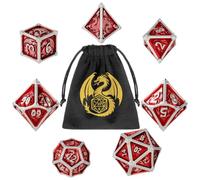 DND Juego de dados de dragón de metal, 7 piezas, dados de metal poliédrico, RPG, MTG, juego de rol, accesorios de juego de mesa, D&D regalos con bolsa de regalo, D20, D12, 2 D10 (00-90 y 0-9), D8, D6
