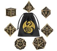 DND Juego de dados de metal, tema de dragón, 7 piezas, dados de metal poliédrico, RPG, MTG, juego de rol, accesorios de juego de mesa, D&D regalos con bolsa de regalo, D20, D12, 2 D10 (00-90 y 0-9