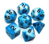 DND - Juego de Dados poliédricos para Dungeon and Dragons, D&D, COC, Juego de rol, Juego de Mesa, 7 Piezas, con Bolsa de Dados, Color Azul y Blanco