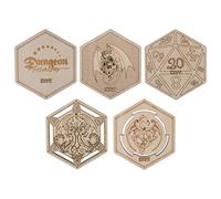 DND - Posavasos decorativos de madera, geniales y únicos, grabados con láser con dragón, D20 y Cthulhu (juego de 5)