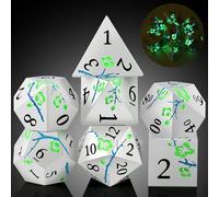 DNDND - Dados de metal que brillan en la oscuridad, juego de 7 dados metálicos verdes con estuche de regalo para juego de mesa Dungeons and Dragon (brilla en la oscuridad)