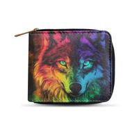 Dngkaoje Cartera plegable con cremallera para hombre, piel sintética, con múltiples ranuras para tarjetas, organizador de dinero casual, Estilo lobo colorido, L4.9xW1xH4.2 inches