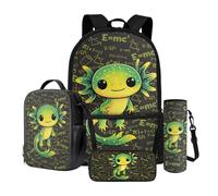 Dngkaoje Juego de mochila escolar 4 en 1 para niños, mochila escolar para niños y niñas, con fiambrera, estuche para lápices, funda para botella de agua, Estudio Axolotl