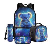 Dngkaoje Juego de mochila escolar para niños Gilrs 4 en 1 con bolsillo frontal, Blue Planet Koala, L11.02xW5.12xH17.32 inches, Juego de mochila escolar