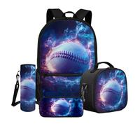 Dngkaoje Mochila escolar 4 en 1 para estudiantes, para niños, niñas, con bolsa de almuerzo, estuche para lápices, funda para botella de agua, Gaxlxy - Béisbol acuático, L11.02xW5.12xH17.32 inches