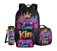 Dngkaoje Mochila escolar 4 en 1 para estudiantes, para niños, niñas, con bolsa de almuerzo, estuche para lápices, funda para botella de agua, Juego Cool King, L11.02xW5.12xH17.32 inches, Juego de
