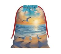DngSer Bolsas de regalo grandes con cordón, gaviotas junto al mar, bolsas de regalo de Navidad y vacaciones, perfectas para dulces