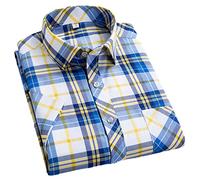 Dninmim Camisa de vestir de manga corta a cuadros para hombre, casual, social, suave, con botones, Camisa a cuadros 01, M
