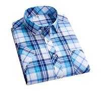 Dninmim Camisa de vestir de manga corta a cuadros para hombre, casual, social, suave, con botones, Camisa a cuadros 03, 3XL
