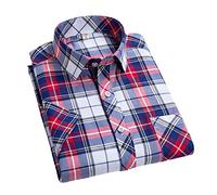 Dninmim Camisa de vestir de manga corta a cuadros para hombre, casual, social, suave, con botones, Camisa a cuadros 05, 4XL