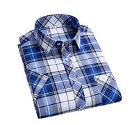 Dninmim Camisa de vestir de manga corta a cuadros para hombre, casual, social, suave, con botones, Camisa a cuadros 02, XL